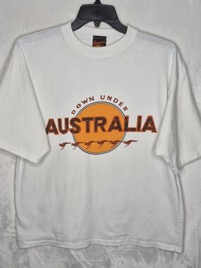 Vintage‎ 90s KangaROOS Australia Graphic T Shirt White Orange Single Stitch XL